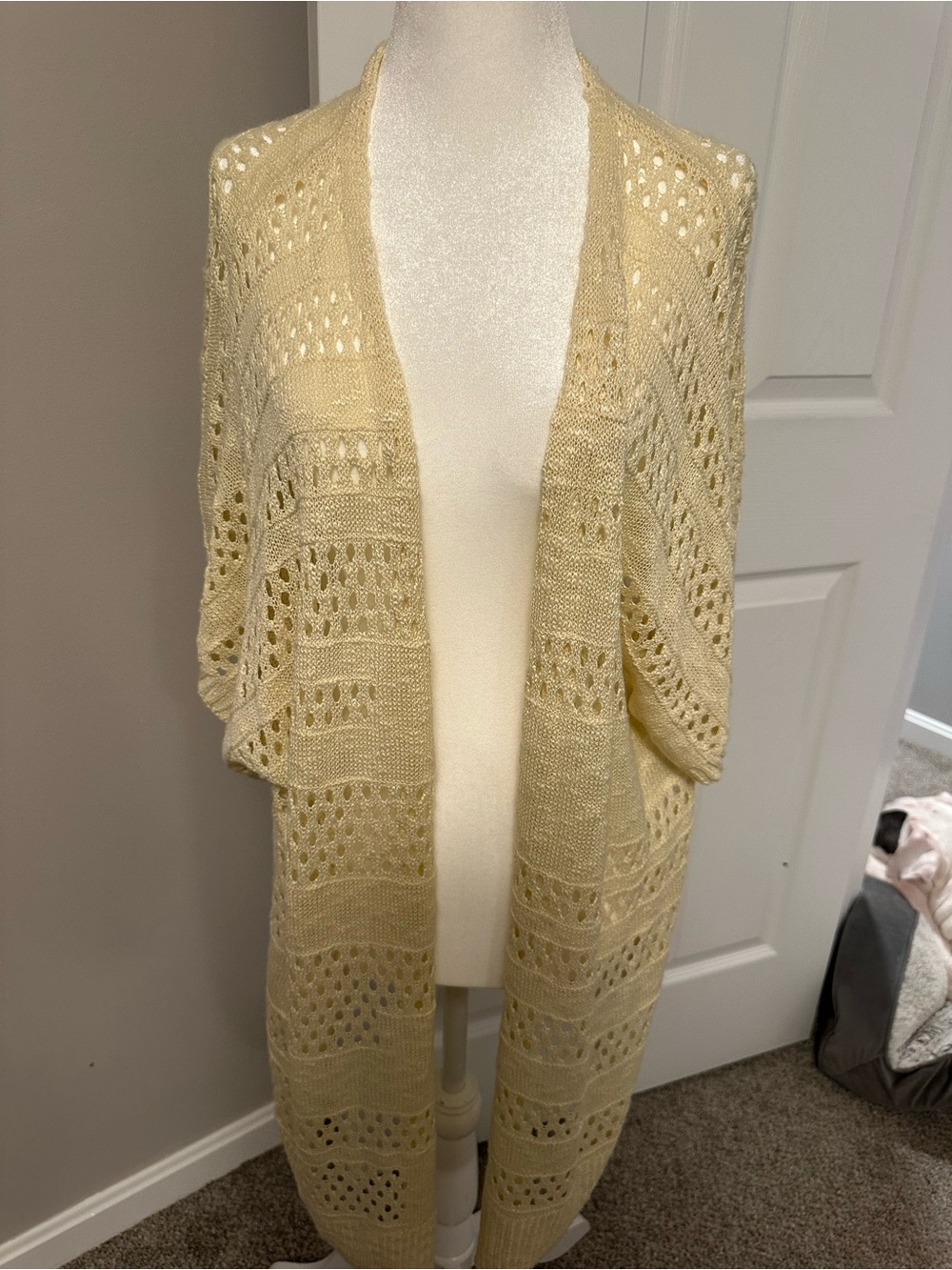 zeagoo Cream Open-Knit Long Cardigan Shrug